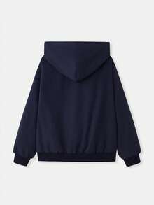 SHEIN EZwear 海军蓝加大码纯色简约休闲长袖夹克