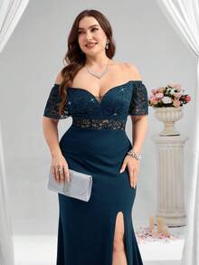 Coutiva Plus Size Formal Evening Gown (Heavily Embellished) - Mint Blue - View 7