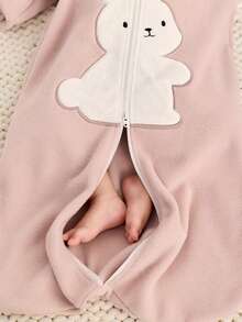 Cozy Pixies 一件式保暖抓绒刺绣大兔子长袖睡袋，适合婴幼儿，秋冬春夏四季穿着 - 暗粉 - 查看 9