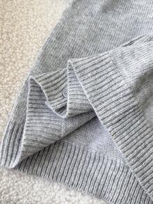 SHEIN Tween女孩寬鬆休閒極簡舒適圓領開襟素色秋季毛衣 - 灰色 - 查看 6