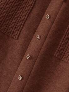 SHEIN Lacomfia 女士优雅毛衣半裙，饰有水钻、亮片和口袋，时尚高端 - 咖啡棕 - 查看 6