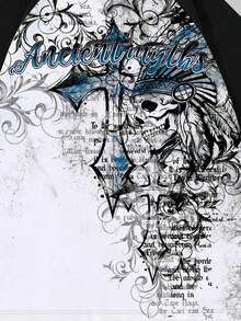 ROMWE MEN Goth Áo thun nam cổ tròn tay ngắn in hình chữ thập và đầu lâu màu khối - trắng - Xem 3