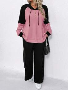 Casual Comfortable Hooded Contrast Color 2 Pieces Set For Women - Multicolor - View 6