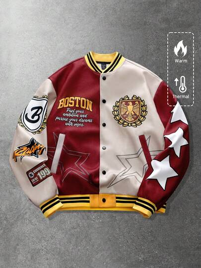 Unisex Patchwork Color Block Street Style Jacket, Autumn/Winter