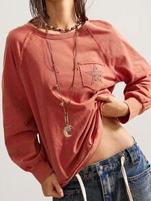 Bohemela Women's Casual Solid Color Knit Crew Neck Long Sleeve T-Shirt - Red - View 8