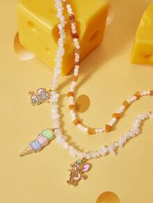 TOM & JERRY X SHEIN 1pc Women's Fashionable Cartoon Element Beaded Necklace - Gold - View 3