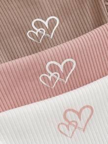 Cozy Pixies 3pcs Baby Girl Heart Pattern Knitted Soft Round Neck Ruffle Trim Long Sleeve Bodysuit Set - Apricot - View 4