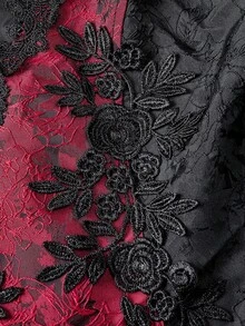 ROMWE Goth Top Elegante Vintage com Mangas Sino e Estampa Jacquard Bicolor para Mulheres Plus Size - Multicolorido - Visão 2