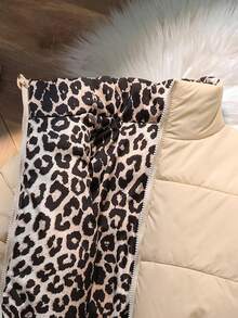 SHEIN Sparklyn Manteau matelassé à manches longues réversible avec imprimé léopard pour préadolescentes