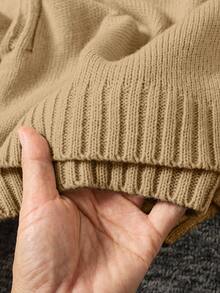 Sparklyn 1 pièce Ensemble pull pour filles, style casual minimaliste, couleur unie sans motif, épaule tressée, pull court à col roulé manches longues assorti à un pantalon large tricoté, épaisseur normale, texture lisse couleur unie, ensemble pull propre pour un port quotidien, printemps/automne/hiver - Kaki - Voir 7