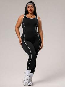 Rhythm Era Plus Size Women's Seamless Black Line Pattern Jumpsuit Pants Gym Jumpsuits For Women - Black - View 6