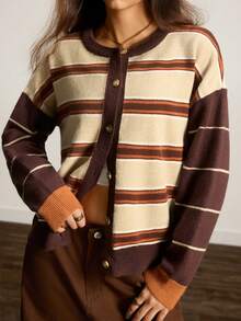 Easelle Áo khoác cardigan sọc nhiều màu phong cách tối giản cổ điển - Nhiều màu - Xem 2