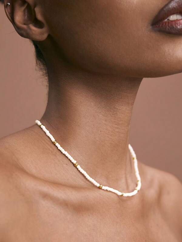 JIAN LASALA 1 pieza Collar gargantilla de cuentas de vidrio (cadena hecha a mano cortada a la medida, cantidad de perlas y tamaño de los rhinestones ajustables)