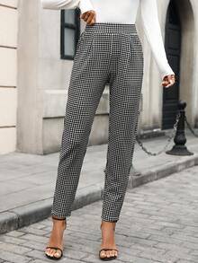 EMERY ROSE 女士时尚通勤黑白格子裤 - 黑與白 - 查看 7