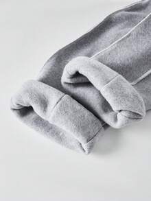 SHEIN 青少年女孩字母印花落肩拼色连帽卫衣和休闲裤套装 - 灰色 - 查看 8