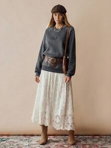 Chiquease Women's Elegant Rhinestone Embellished Sweatshirt, Autumn/Winter - Dark Grey - View 5