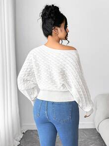 Elenzga Plus Size Batwing Sleeve Drawstring Asymmetrical Knit Sweater, Thick White Pullover Top For Winter - White - View 4
