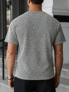 Manfinity Homme 男士成熟休闲圆领T恤，黑米色条纹灰色针织短袖T恤，男士休闲通勤T恤，印花T恤，男士图案T恤 - 彩色 - 查看 3