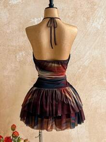 Soleia 女士时尚性感扎染露背挂脖迷你连衣裙 - 彩色 - 查看 2