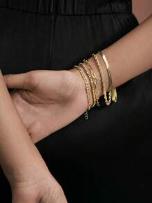 JIAN LASALA 1套6入組波西米亞極簡金屬手鐲套裝 - 金黃色 - 查看 2