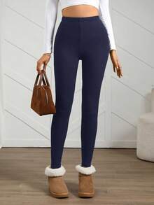 Easowa Quần legging lót nhiệt màu xám dành cho nữ, Thu/Đông - Màu xanh hải quân - Xem 5