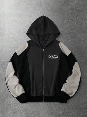 Street Life Men's Autumn/Winter Geometric Print Patchwork Zip-Up Hoodie Sweatshirt