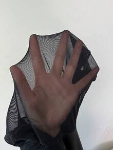 Rafferiza Đầm dự tiệc tay dài hai lớp dệt kim lưới chắp vá hình chữ X cổ cao thanh lịch dành cho nữ, mùa thu/đông - màu đen - Xem 5