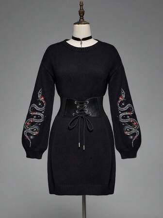 Goth Robe pull avec broderie de serpent gothique pour femmes