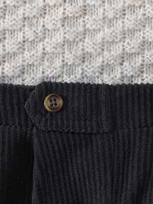 Souflis Souflis 1pc Baby Boys Casual Vintage Comfortable Corduroy Pleated Pants, Suitable For Everyday Wear - Dark Grey - View 3