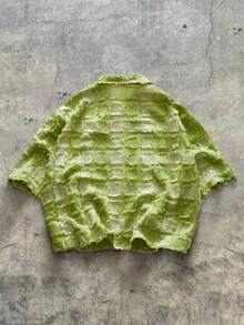 AXEPEAK Top de Manga Curta Casual Solta com Recorte Xadrez Azul Marinho e Verde Neon para Homens - Multicolorido - Visão 8