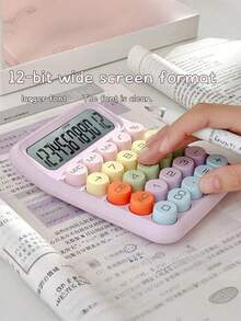 1PC Portable Calculator,Calculator Keypad, Large Screen, Large Keypad, Easy Press, Sweet Color Calculator, Automatic Shutdown, Suitable For Office, School And Home (Battery Not Included), For Stationery, Back To School - Purple - View 7