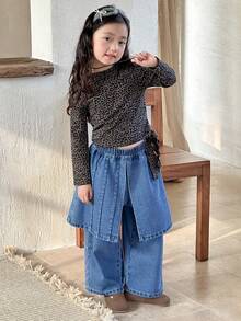 DAZY Young Girl 2 In 1 Wide Leg Jeans - Blue - View 2