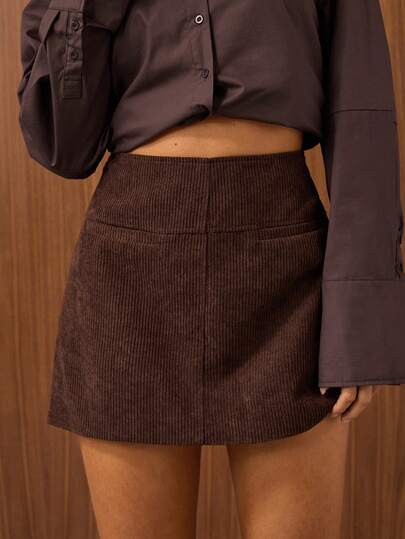 SHEIN BAE 女士纯色高腰短款直筒休闲裙