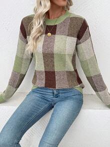 EMERY ROSE Women's Casual Everyday Office Commute School Ringer Loose Fit Striped Pattern Pullover Sweater, Autumn/Winter, Christmas - Green - View 6