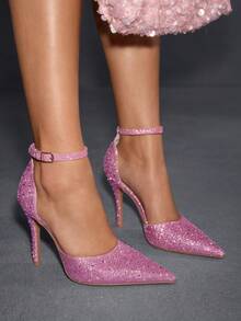 CUCCOO SZL Rhinestone Embellished Pointed Toe Stiletto High Heel Party/Wedding Pumps, Pink For Christmas Spring Shoes - Pink - View 5