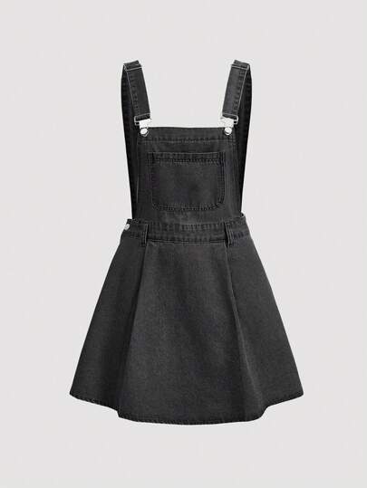 SHEIN MOD Women's Casual Denim Pinafore Dress With Pockets