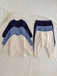 Loomiva 6 Stücke Neugeborenen Baby Jungen/Mädchen Set aus einfarbigem gestricktem weichem Pullover mit Rundhalsausschnitt und Langarm sowie Hose mit elastischem Bund - Verschiedenfarbig - Übersicht 2