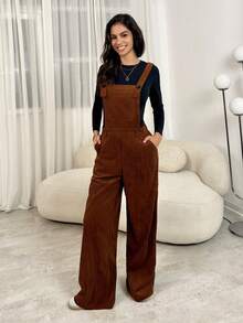 SHEIN Tall Bộ đồ liền thân đơn sắc thời trang tối giản dành cho nữ, mặc hàng ngày - màu nâu - Xem 7