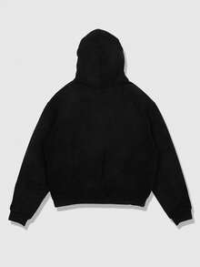 ROMWE MEN Spring Casual Graphic Men'S Graphic Anime Print Drawstring Hooded Casual Sweatshirt, Autumn/Winter, Long Sleeve Top - Black - View 2