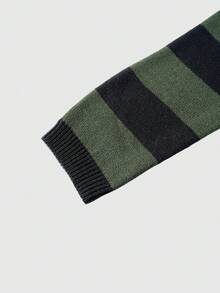 ROMWE MEN Street Life Teen Boy Striped Crew Neck Long Sleeve Casual Sweater, Autumn/Winter - Dark Green - View 4