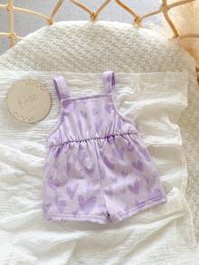 SHEIN Newborn Baby Girls Cute Versatile Pink Heart Romper Jumpsuit, Summer - Multicolor - View 2