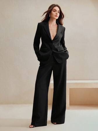 Anewsta 2 Stücke Urban Chic Retro Damen Anzug Set, Maillard Farbener Blazer Jacke + Gerade Bein Hose