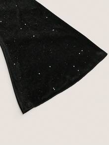Sweetra Plus Size Elegant Velvet Sequin Flare Sleeve Dress - Black - View 4
