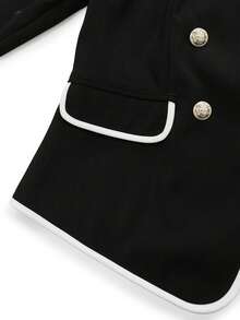 Franclia 秋冬连衣裙套装，斜襟无领，金属纽扣和蝴蝶结撞色装饰，直筒裙，侧边撞色条纹，前中开衩