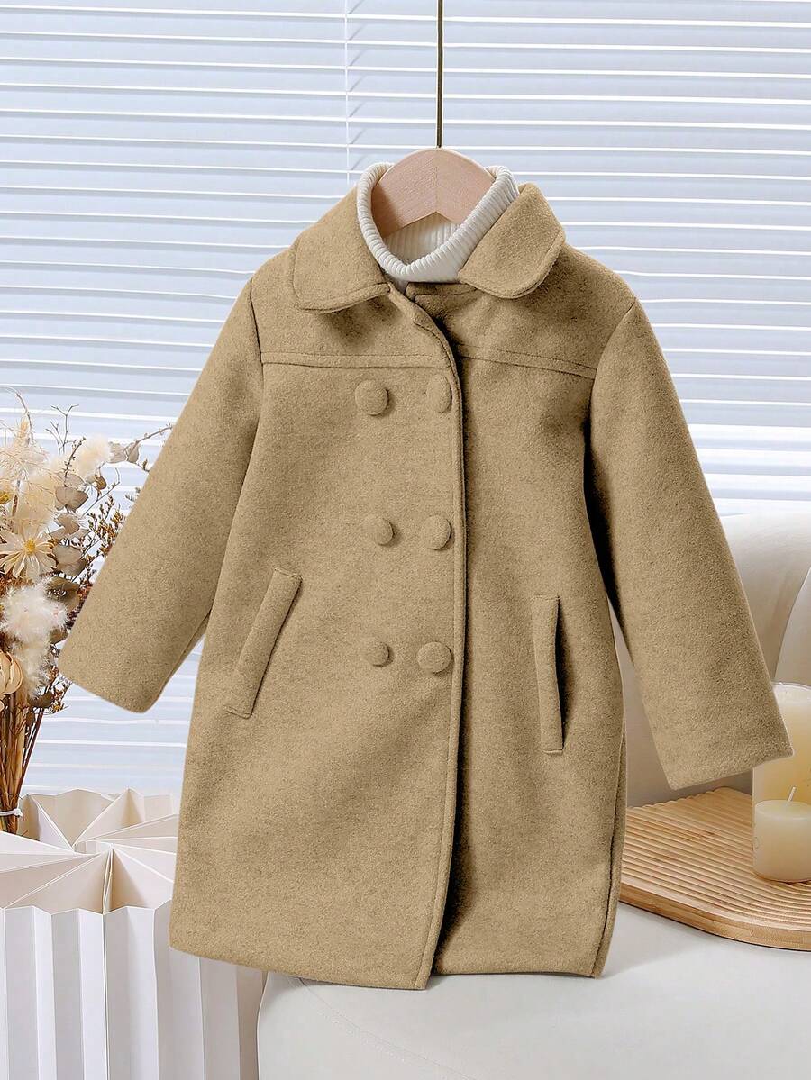 Elladie kids Cappotto oversize a maniche raglan con collo a bavero, minimalista e casual, in colore unito, per ragazze, adatto per autunno/inverno - Cachi - Visualizzare 1