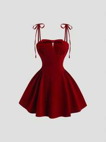 Sweetra 女士复古性感修身蝴蝶结红色优雅露肩派对连衣裙，适合春秋季和情人节穿着 - 紅色 - 查看 2