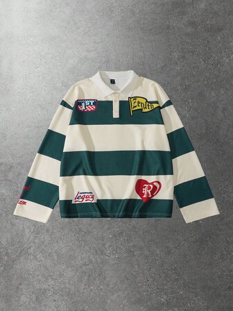 Street Life Maglietta a maniche lunghe casual da uomo a righe colorate, autunnale