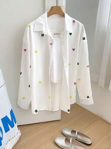 Resyla Women's Casual Loose All-Over Print Long Sleeve Shirt, Autumn - Multicolor - View 3