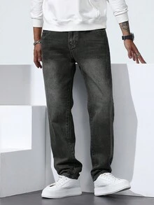 RONVEXI Men's Black Denim Long Straight Leg Jeans, A Timeless Classic For Casual Wear Mens Demin Plus Size Men Jeans Men Straight Leg Jeans Men Jeans Loose Fit Baggy Jeans Men - Black - View 3