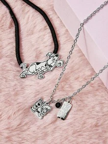 SCOOBY-DOO X SHEIN طقم قلادة سحر أسود مناسب للارتداء اليومي - الأسود - مشاهدة 2